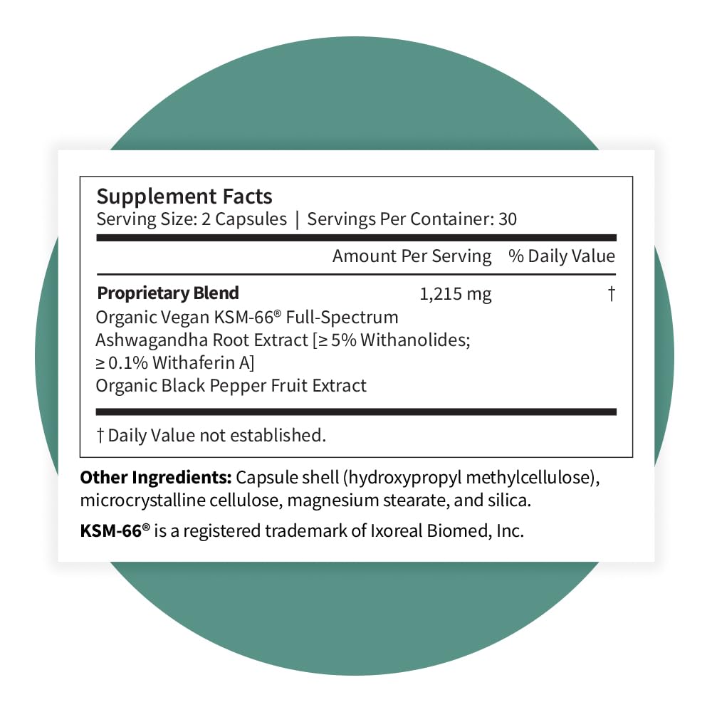 Pattern Wellness Ashwagandha Complex - Organic KSM-66 & Black Pepper - Stress Response & Energy Balance - 360 Vegan Capsules