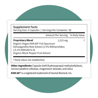 Pattern Wellness Ashwagandha Complex - Organic KSM-66 & Black Pepper - Stress Response & Energy Balance - 360 Vegan Capsules