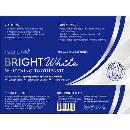 PearlSmile Niacinamide 5% + Nano-Hydroxyapatite 10% Whitening Toothpaste – Fluoride-Free, 4.2oz