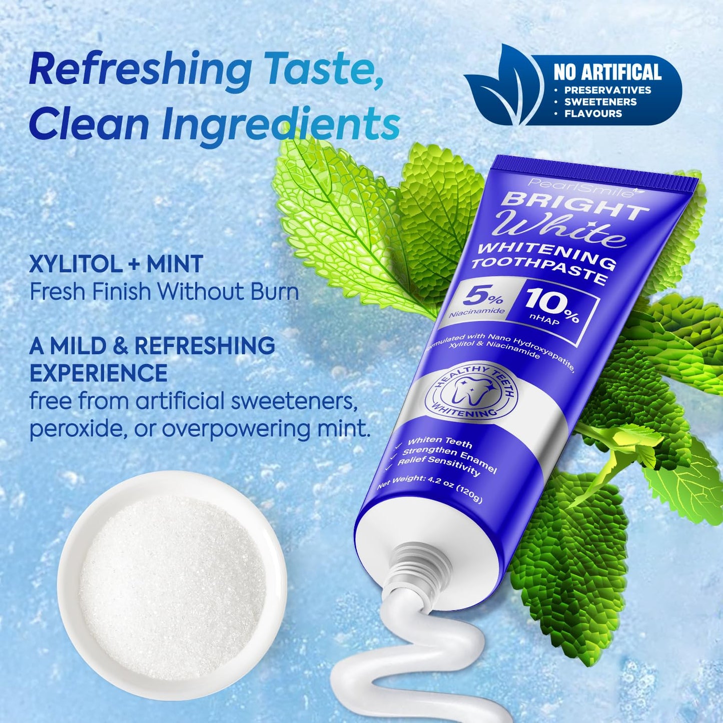PearlSmile Whitening Toothpaste – 10% nHAp + 5% Niacinamide, Fluoride-Free, 4.2oz