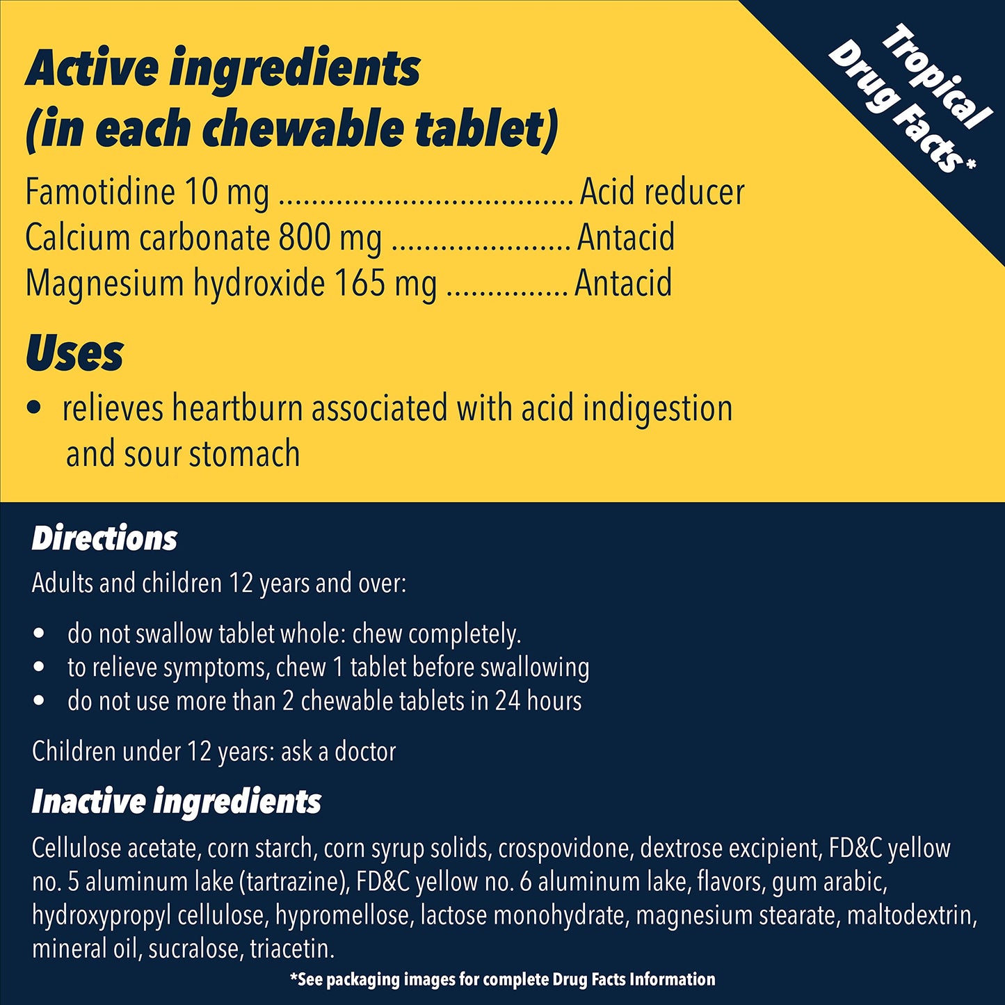 Pepcid Complete Acid Reducer + Antacid Chews — Tropical Fruit Flavor, 25 ct