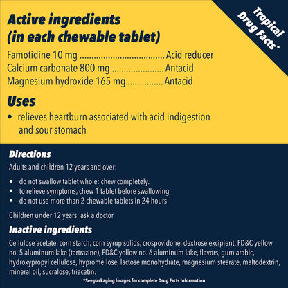 Pepcid Complete Acid Reducer + Antacid Chews — Tropical Fruit Flavor, 25 ct