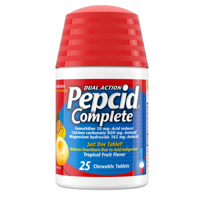 Pepcid Complete Acid Reducer + Antacid Chews — Tropical Fruit Flavor, 25 ct