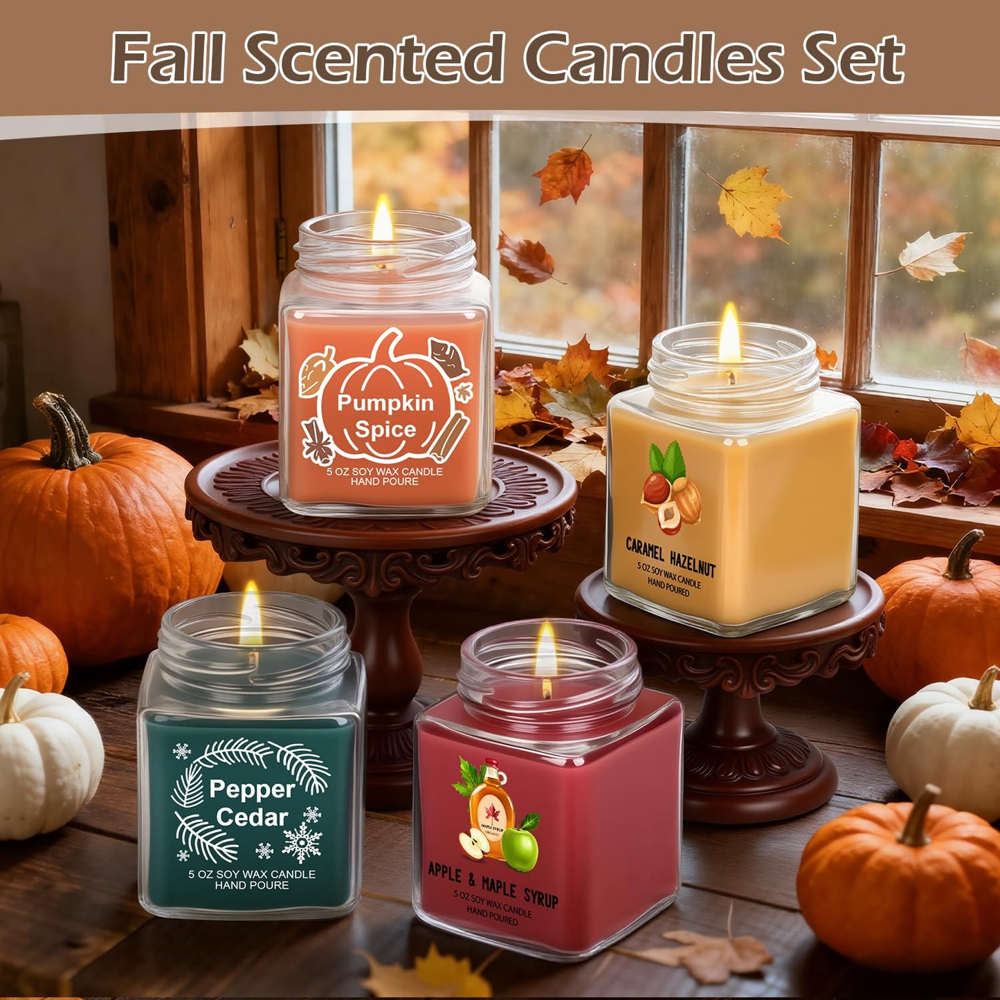 Scented Candles 4 Pack – Soy Candle Set for Home Decor & Gifts (Pumpkin Spice, Apple Maple Syrup, Caramel Hazelnut, Pepper Cedar)