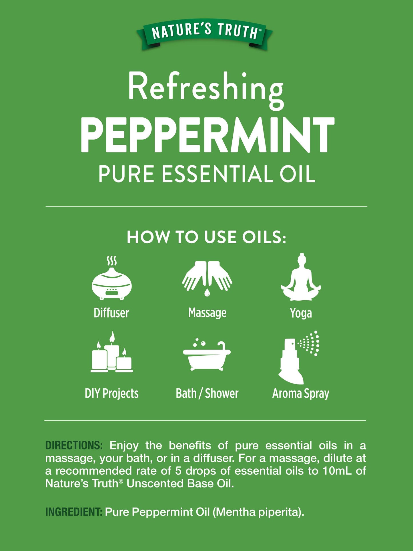 Nature's Truth Peppermint Essential Oil Pure – 2 fl oz | Diffuser & Aromatherapy