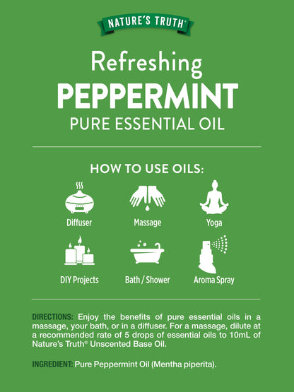 Nature's Truth Peppermint Essential Oil Pure – 2 fl oz | Diffuser & Aromatherapy