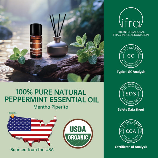 100% Pure Peppermint Essential Oil – USDA Organic, 0.34 Fl Oz | Diffuser, Hair & Skin