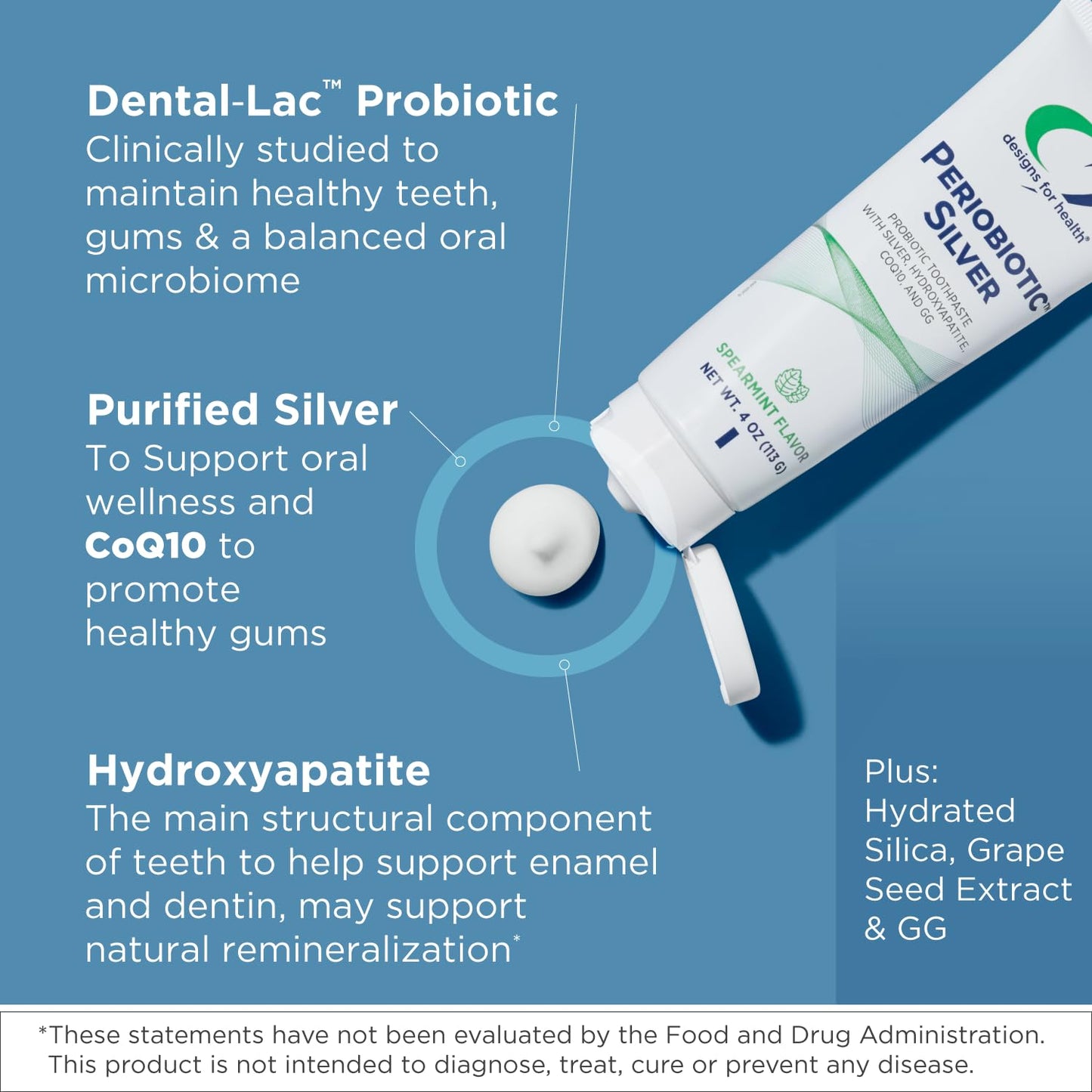 PerioBiotic Silver Hydroxyapatite Toothpaste - Travel Size (2 Pack, 1oz) | Fluoride Free, Probiotics, Whitening