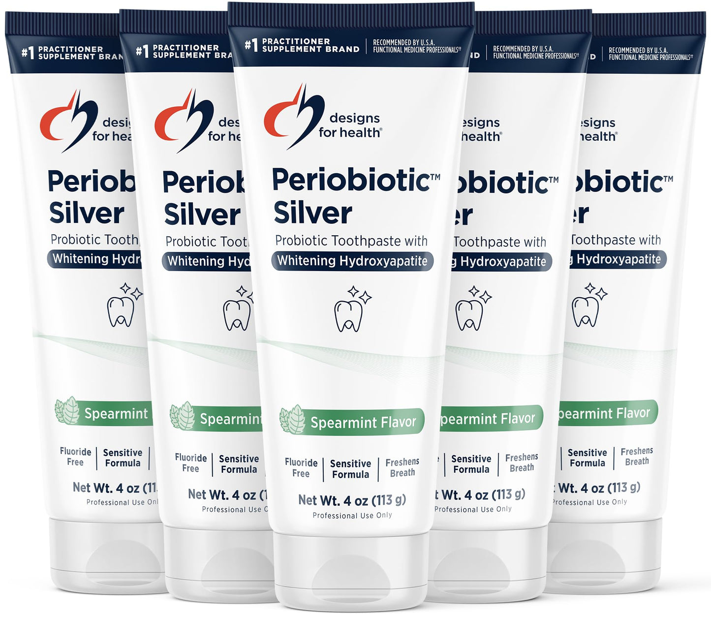 Periobiotic Silver Hydroxyapatite Toothpaste – Fluoride Free, Oral Probiotics, Gum Health (4oz Mint) Pack of 5