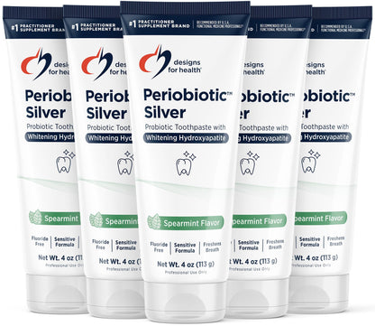 Periobiotic Silver Hydroxyapatite Toothpaste – Fluoride Free, Oral Probiotics, Gum Health (4oz Mint) Pack of 5