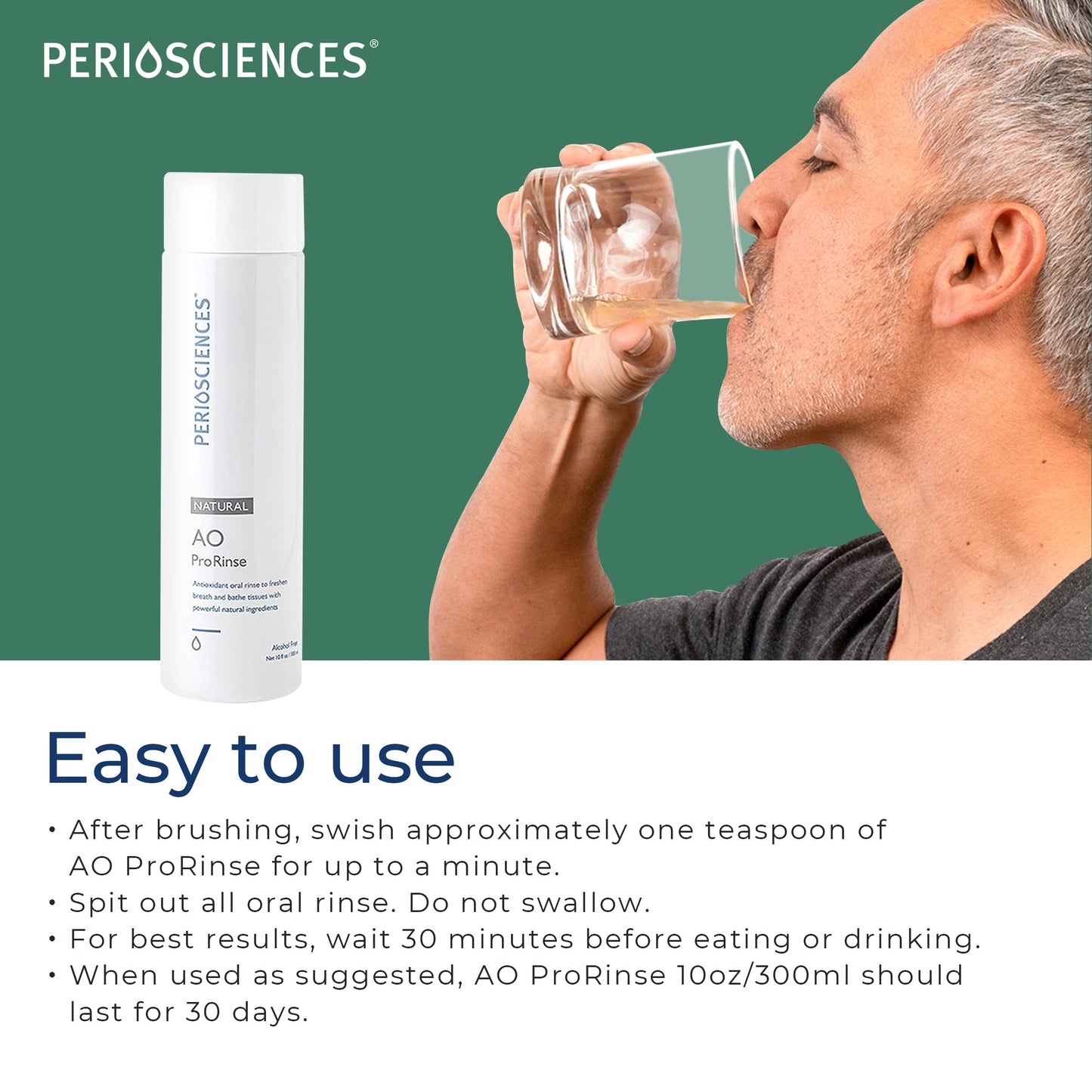 PerioSciences AO ProRinse Natural Mouthwash with Antioxidants and Amino Acids – Orthodontic Mouthwash – Fluoride-Free, 10 Fl Oz / 300ml