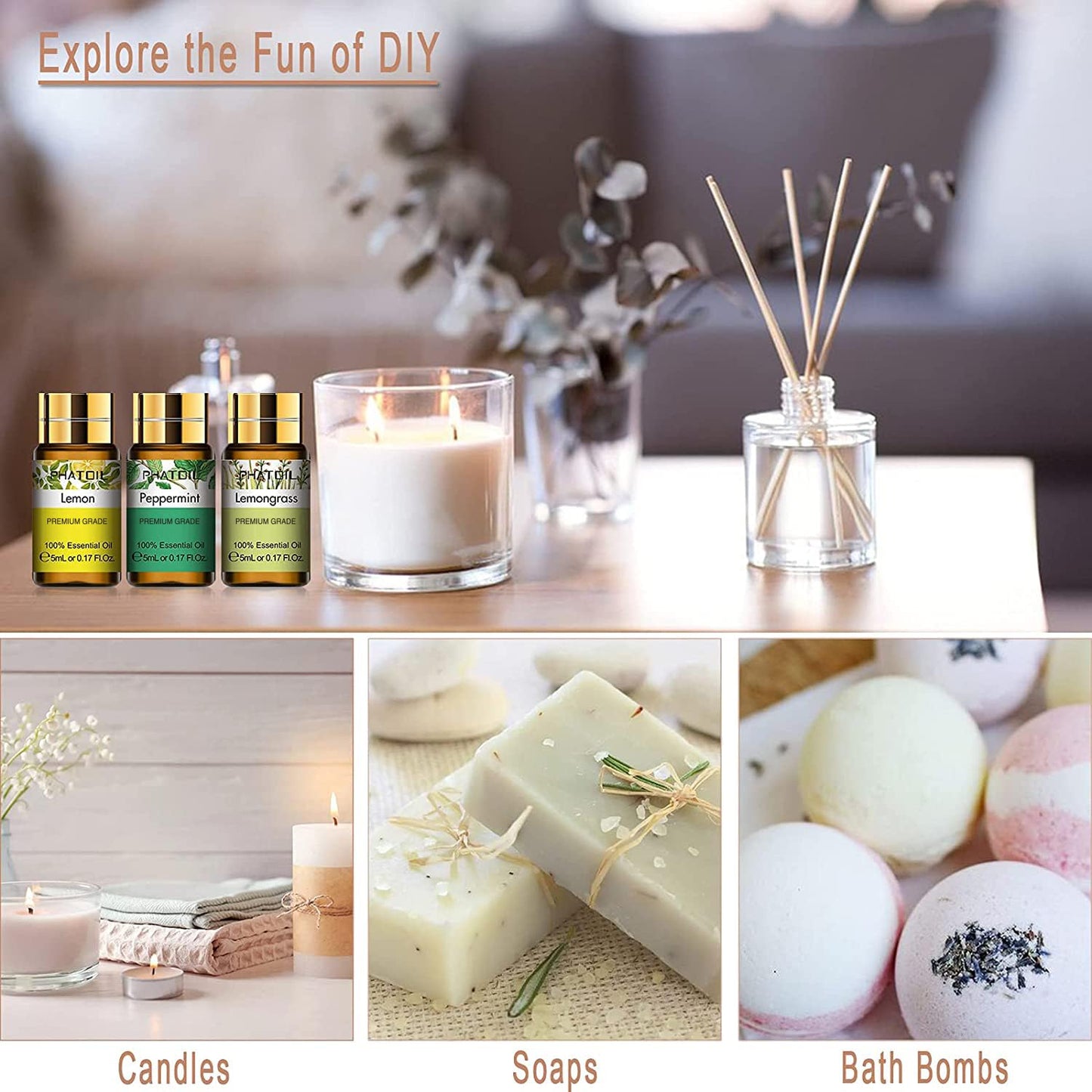 PHATOIL Essential Oils Gift Set 15x5ml | Aromatherapy for Diffuser, Skin & Hair