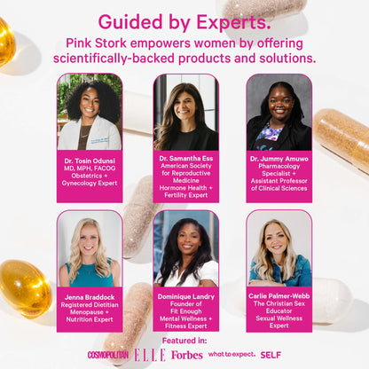 Pink Stork Women’s Health Probiotic, 50 Billion CFU | Clinically Studied Probiotics | Vaginal, Gut, Mood, & Hormone Balance | Yeast & Odor Support | Probiotic and Prebiotic Blend | 30 Vegan Capsules