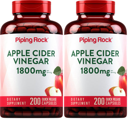 Piping Rock Apple Cider Vinegar Capsules 1800 mg | 200 Pills | Pack of 2 | Non-GMO, Gluten Free