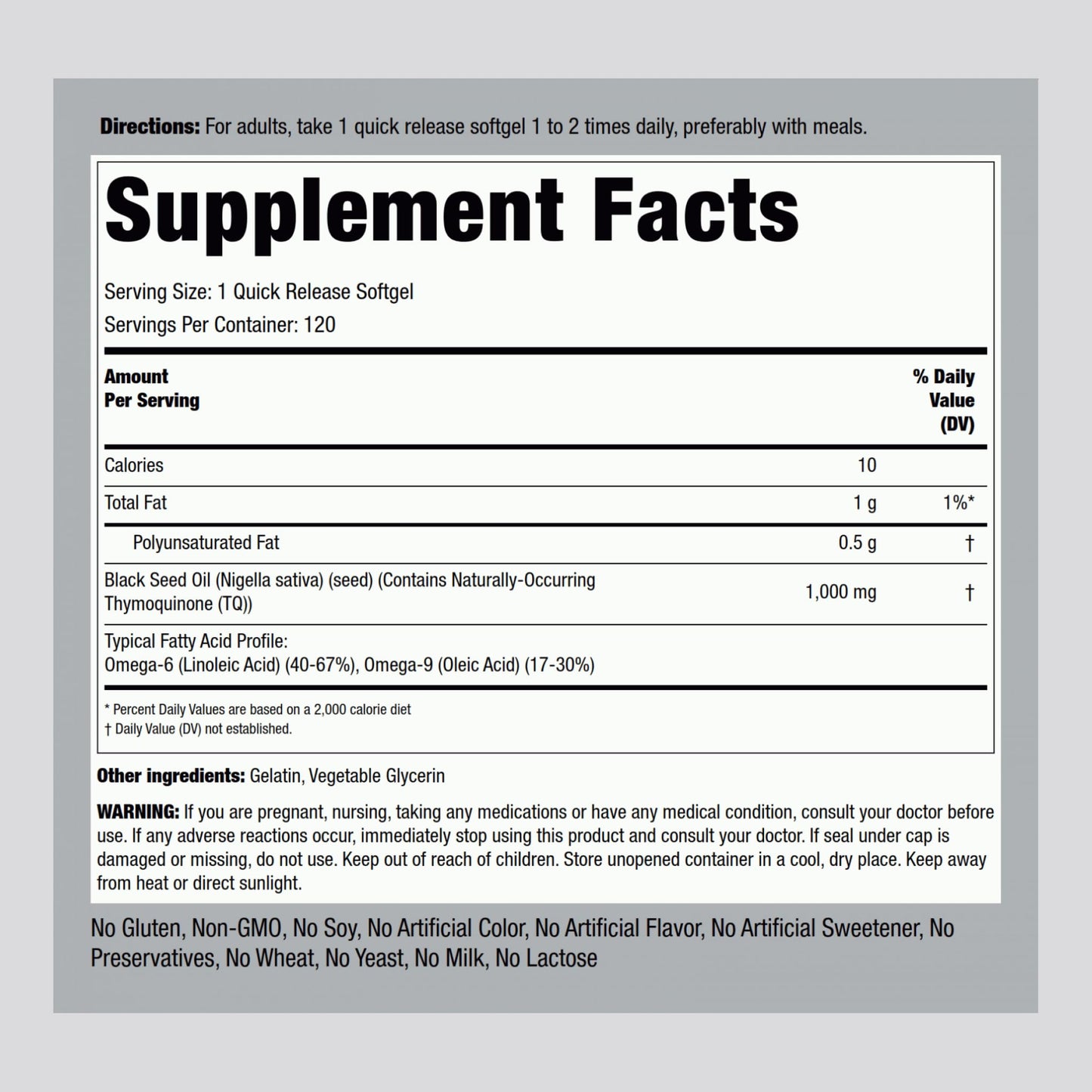 Piping Rock Black Seed Oil Softgel Capsules | 1000mg | 120 Pills | Cold Pressed Supplement | Nigella Sativa | Solvent Free, Non-GMO, Gluten Free