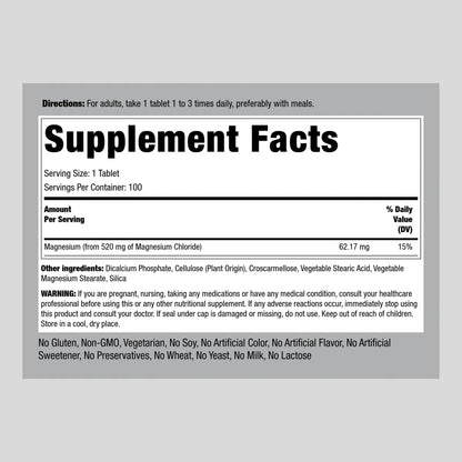 Piping Rock Magnesium Chloride 520mg – 100 Tablets | Vegetarian, Non-GMO, Gluten Free (Pack of 2)