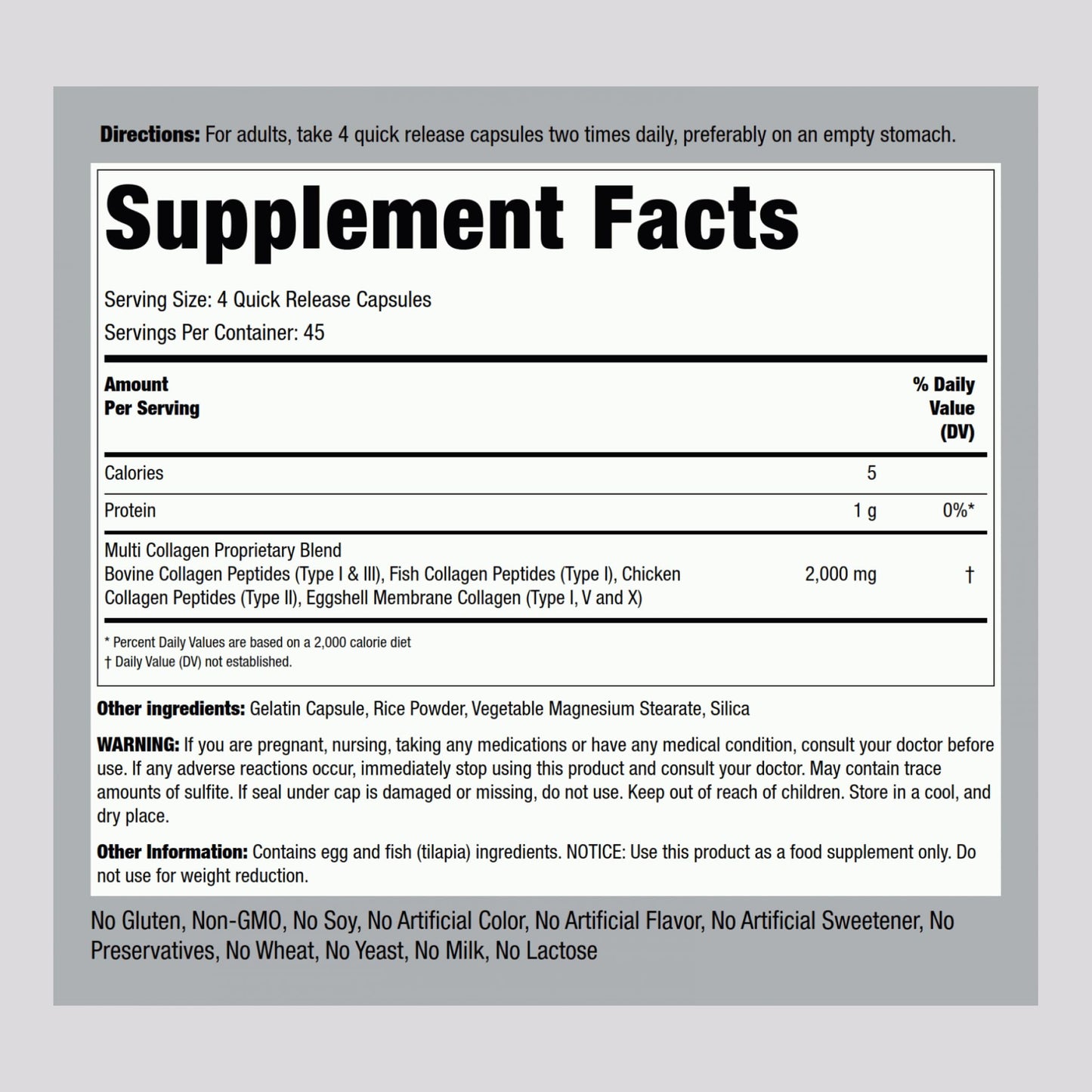 Piping Rock Multi Collagen Protein Capsules | 180 Count | 2000mg | Types I, II, III, V, X | Pack of 2
