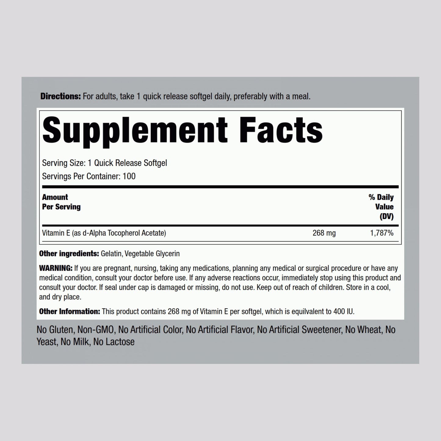 Piping Rock Vitamin E 400 IU Softgels – 2-Pack | D-Alpha Tocopherol, Non-GMO, Gluten Free