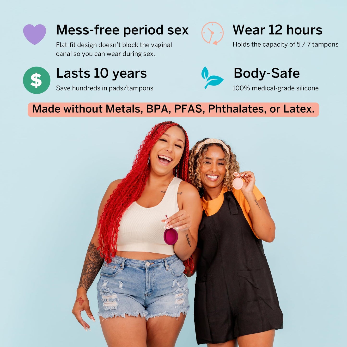 Pixie 2 Menstrual Discs by Pixie Cup — Softest Reusable Period Disc (12h Wear, 5 & 7 Tampon Capacity)