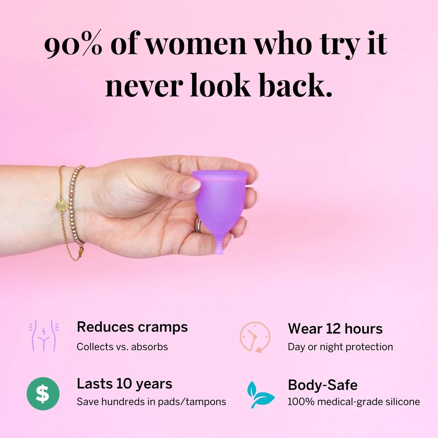 Pixie Cup - Soft Safe Reusable Menstrual Cup 100% Medical-Grade Silicone | Buy One Give One (Purple, Large)