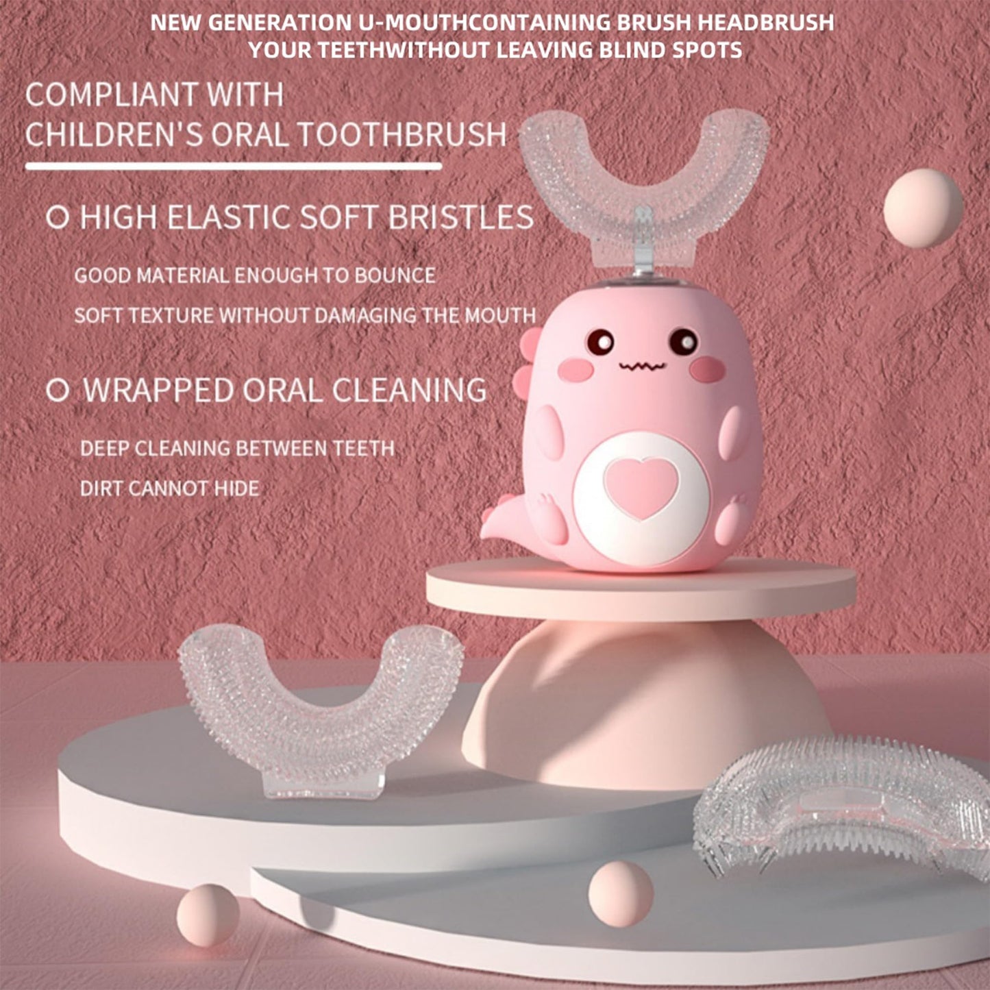 PLAYIKO Kids U Shaped Electric Toothbrush – 360° Sonic, 4 Heads, 3 Modes