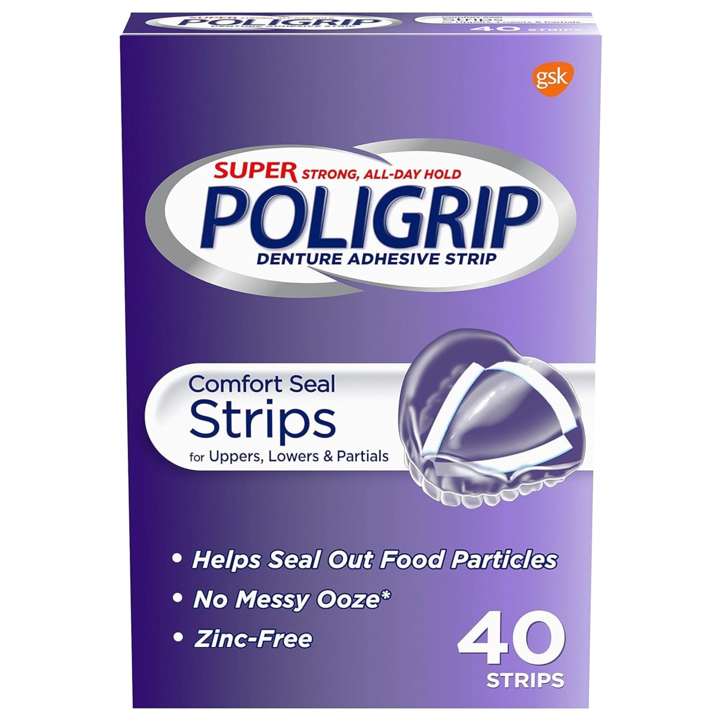 Poligrip Comfort Seal Strips 40 ct – Pack of 3 | Zinc-Free Denture Adhesive