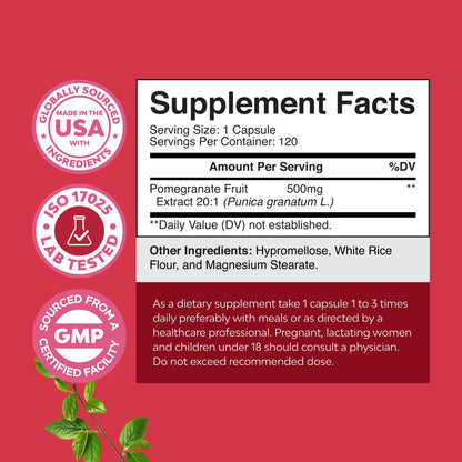 Pomegranate Antioxidant Supplement by Reds – Heart Health & Joint Support (120ct)