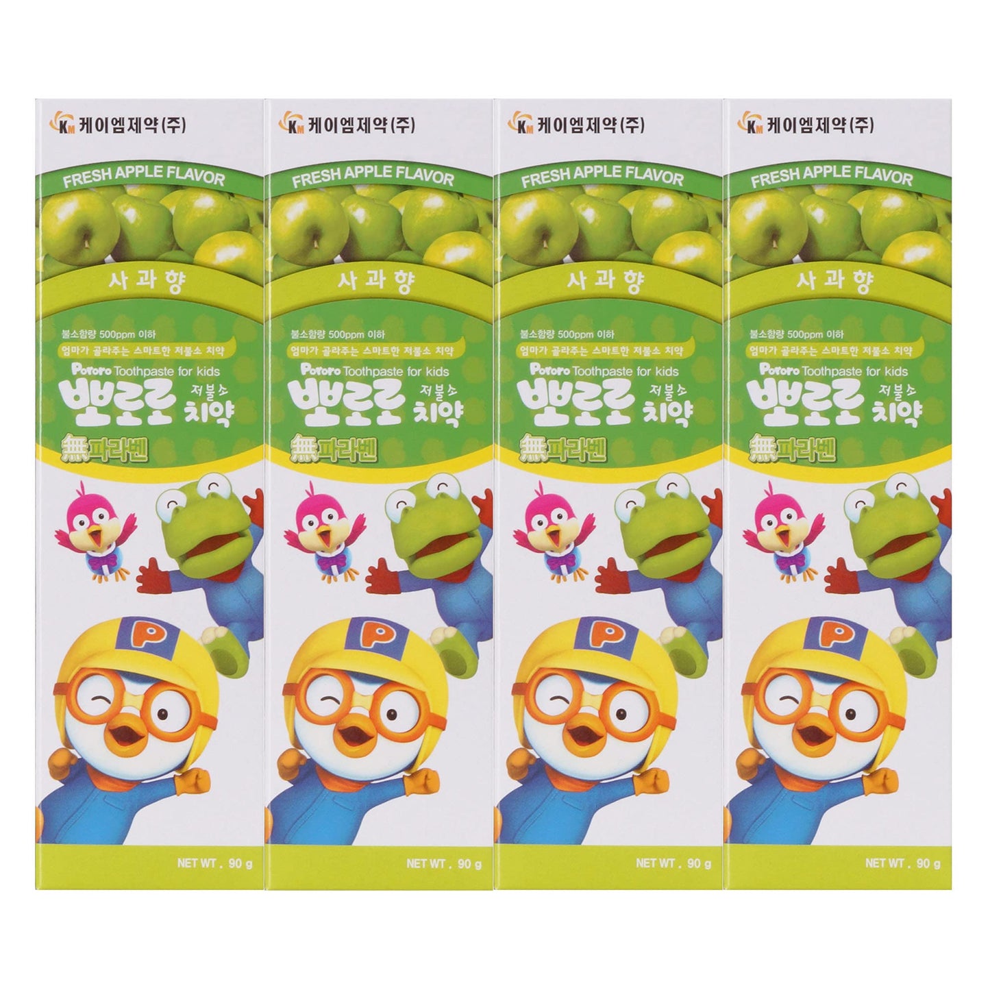 Pororo Kids Whitening Toothpaste – Low Fluoride, 4 Fruit Flavors (Apple 4-pack)