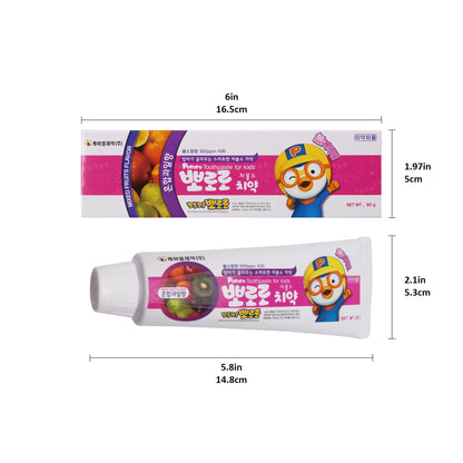 Pororo Kids Whitening Toothpaste – Low Fluoride, 4 Fruit Flavors (Apple 4-pack)