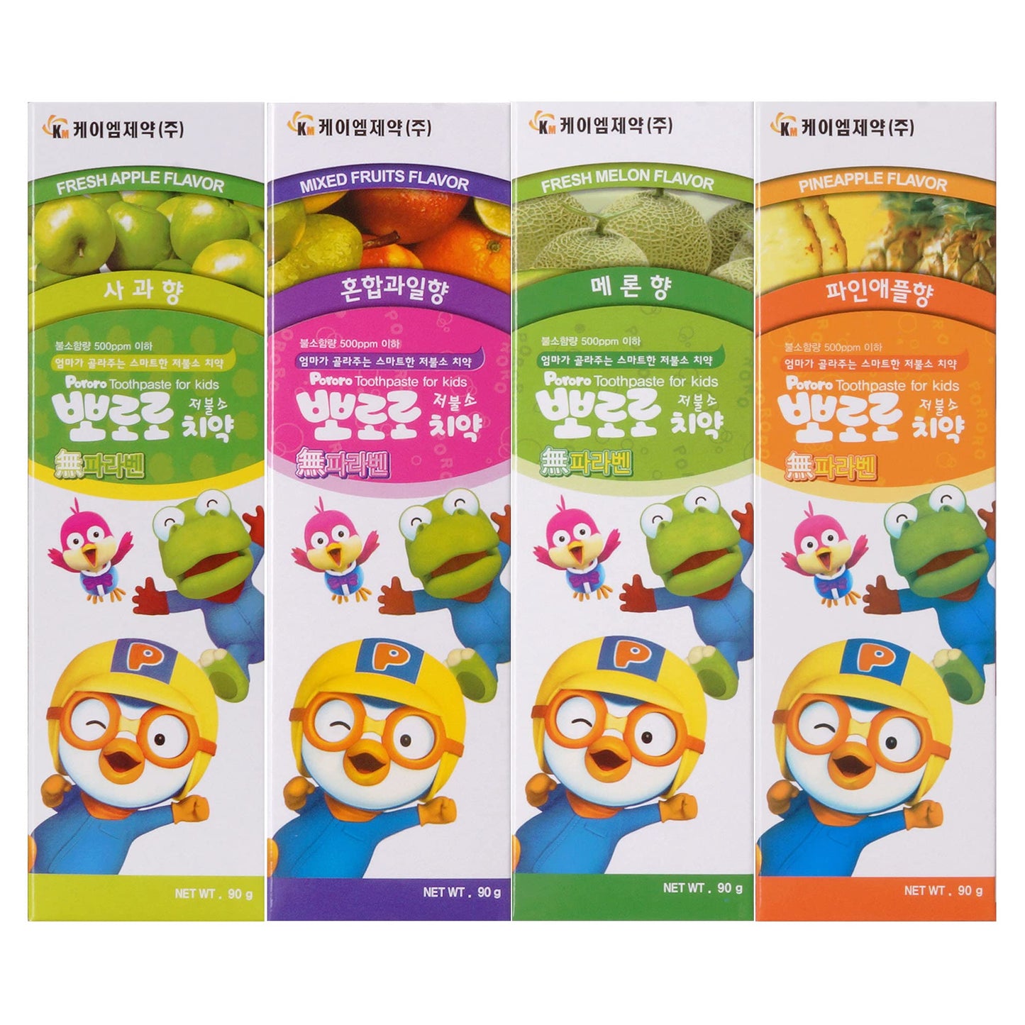 Pororo Kids Whitening Toothpaste - Low Fluoride Cavity Protection for Kids (90g, 4 Fruit Flavors)