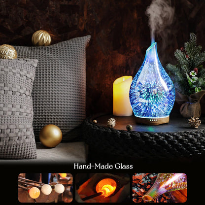 Porseme 280ml 3D Glass Essential Oil Diffuser – Ultrasonic Humidifier, Auto Shut-Off, BPA Free