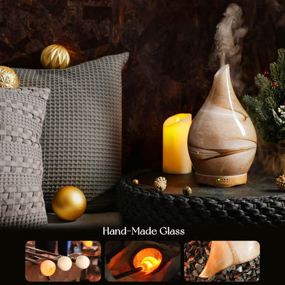 Porseme 280ml Glass Color Changing Essential Oil Diffuser with Remote - Ultrasonic Humidifier (Desert), 7 Hours Run Time