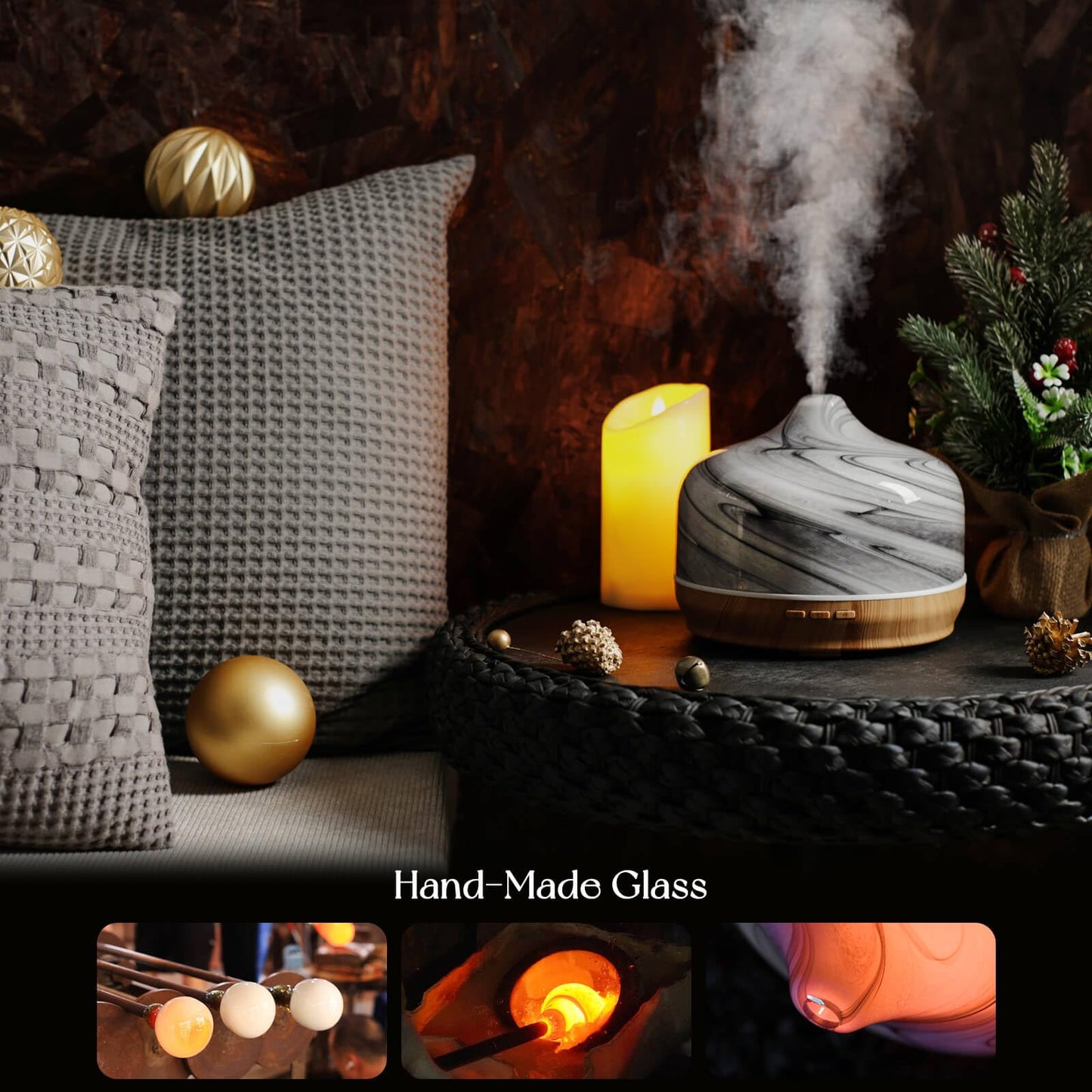 Porseme 500ml Glass Essential Oil Diffuser - Ultrasonic Cool Mist, Auto-Off, 15-21h Run Time | Sleep, Yoga, Office