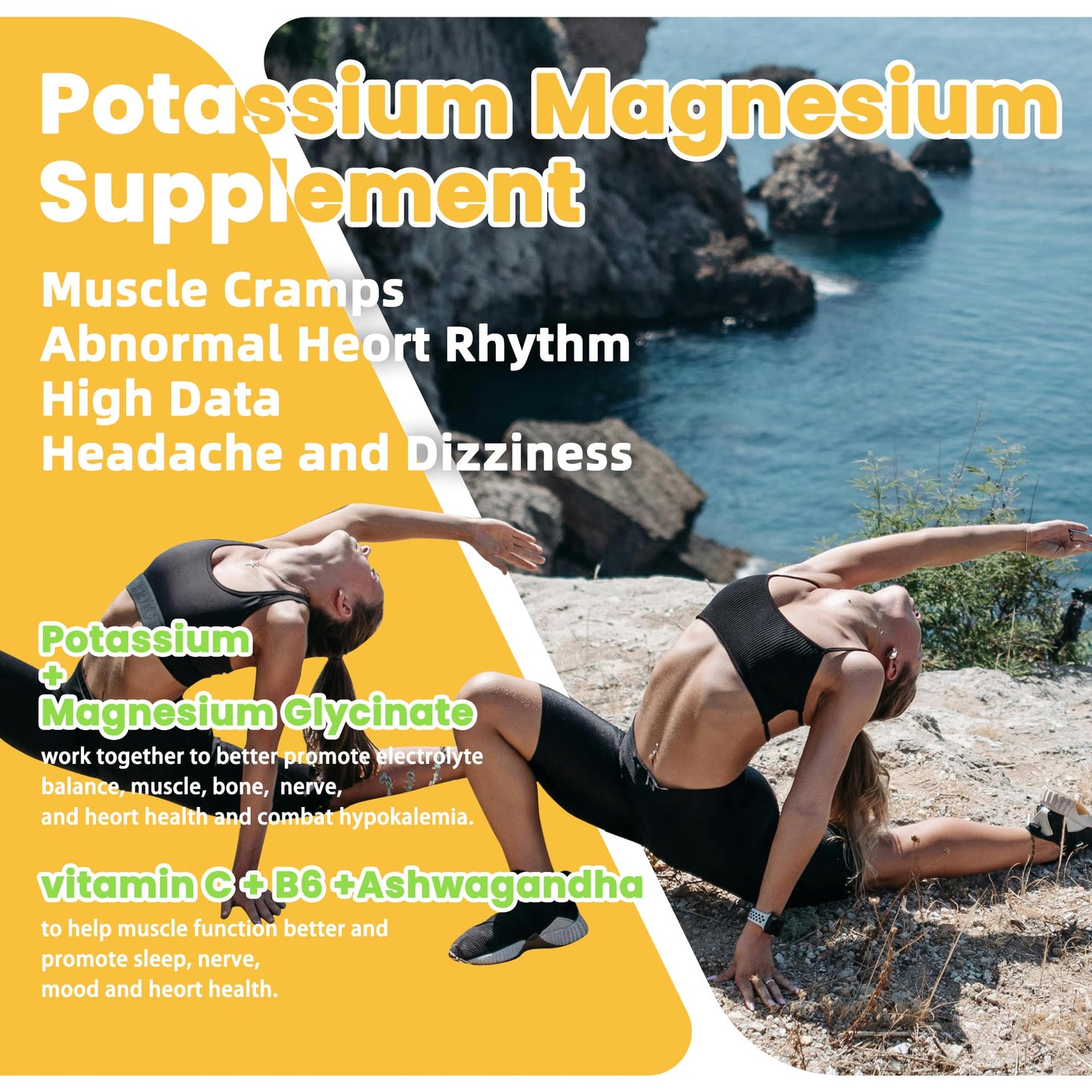 Potassium Magnesium Gummies with Ashwagandha – High Absorption Magnesium Glycinate, B6, D3, Potassium Citrate (Sugar-Free) 60 Gummies