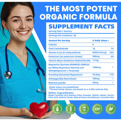 Potassium Magnesium Gummies with Ashwagandha | High-Absorption Mg Glycinate | 120 Sugar-Free Gummies