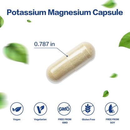 Potassium Magnesium Supplement 1000mg - High Absorption Mg + Potassium + Zinc | 90 Capsules