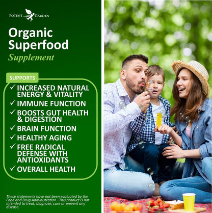 Potent Garden Organic Superfood Greens – Fruit & Veggies Tablets (60 Count) | Boost Energy, Immunity & Gut Health