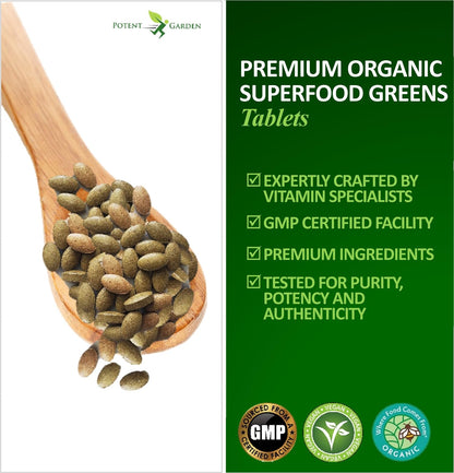 Potent Garden Organic Superfood Greens – Fruit & Veggies Tablets (60 Count) | Boost Energy, Immunity & Gut Health