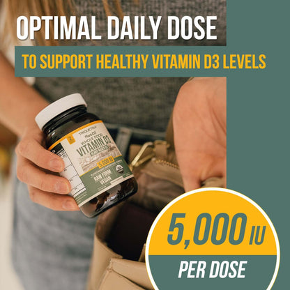 Organic Vitamin D3 5000 IU – Vegan Plant-Based Cholecalciferol, 60 Capsules
