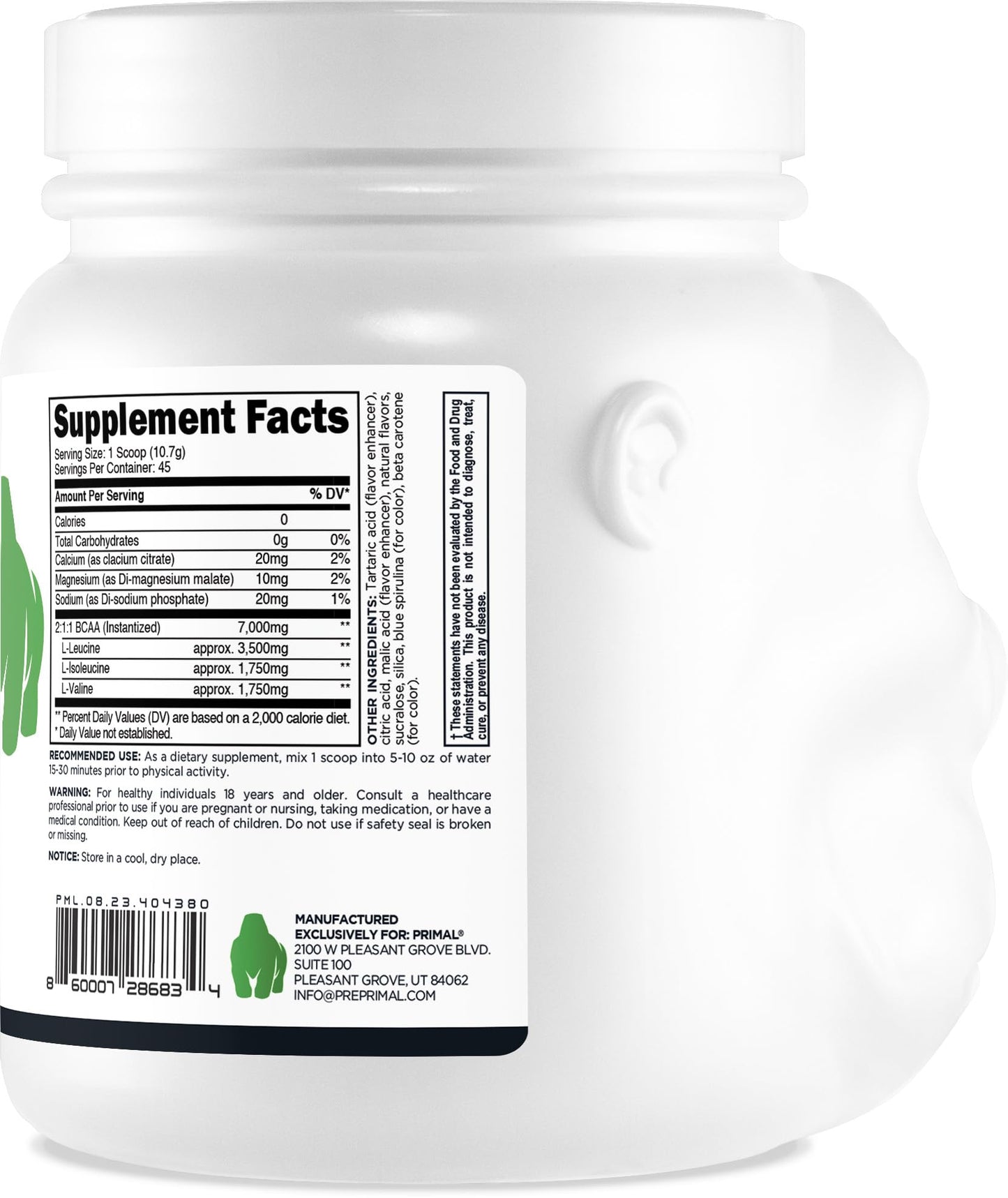 Primal BCAA Powder Great Ape – 45 Servings, Green Apple