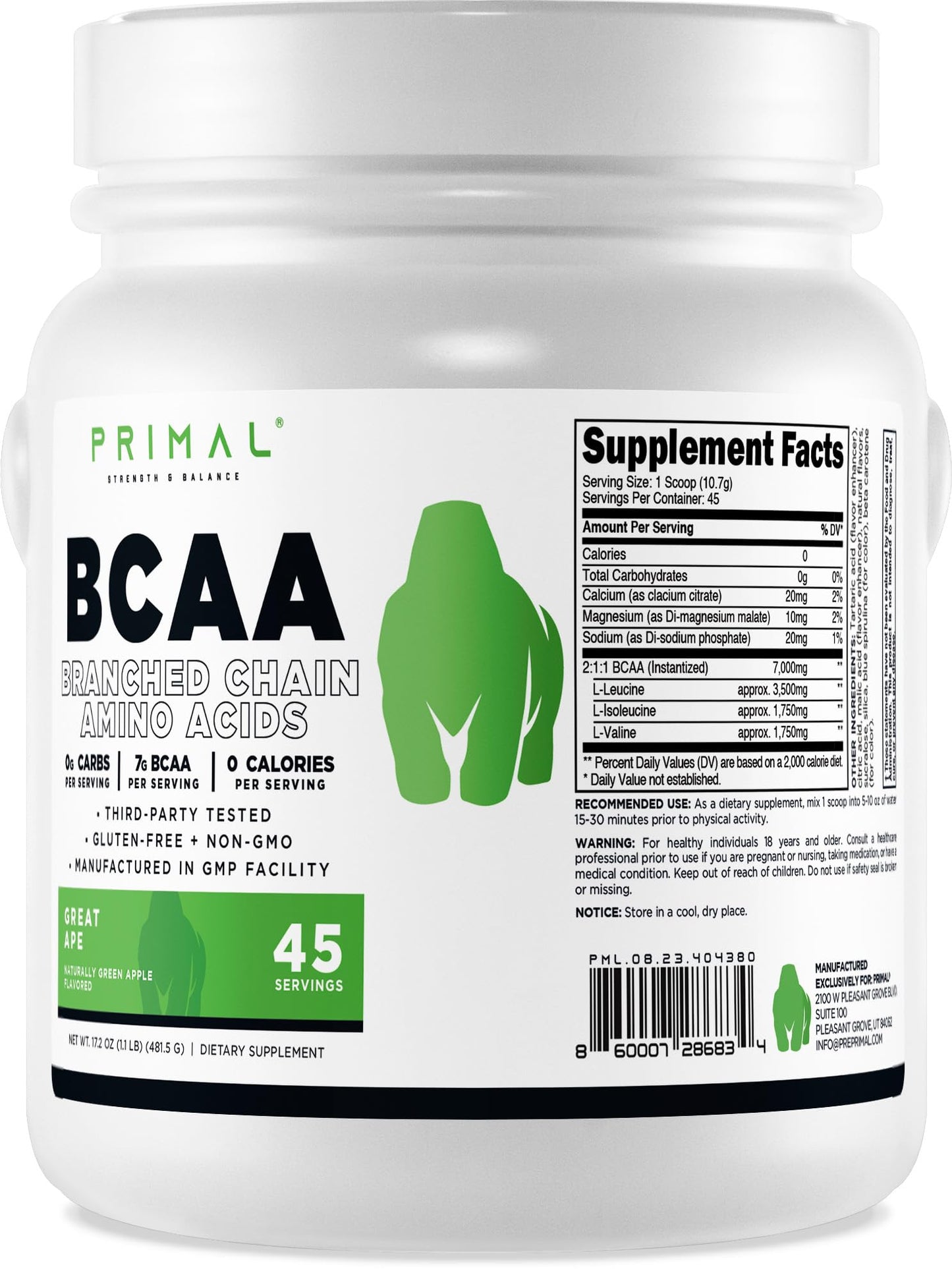 Primal BCAA Powder Great Ape – 45 Servings, Green Apple