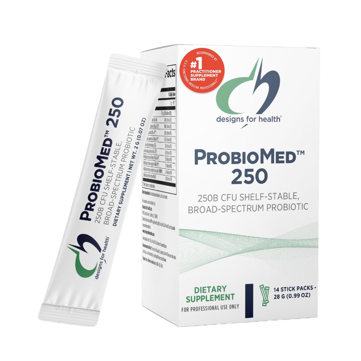 Designs for Health ProbioMed 250 Probiotics – Shelf Stable, Dairy Free & Gluten Free (14 Packets)