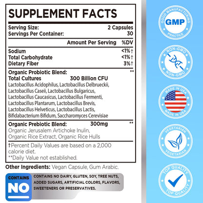 300 Billion CFU Probiotic with 12 Strains & 3 Organic Prebiotics – Daily Digestive & Immune Support, Vegan, Shelf-Stable, 120 Count
