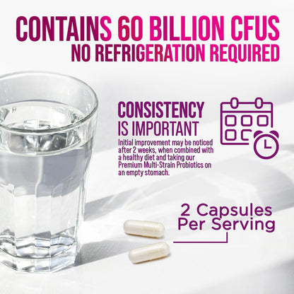 Probiotics 60 Billion CFU | 10 Strains + Prebiotics | Digestive, Gut & Immune Support | 60 Capsules