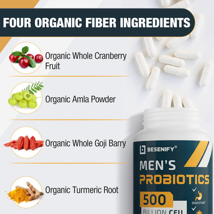 Besenify Probiotics for Men – 500B CFU, 12 Strains, Turmeric & Cranberry