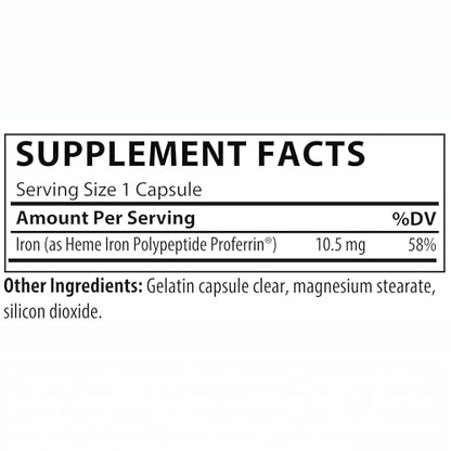 Proferrin Clear 30ct Heme Iron – US Made, Dye-Free Capsule | High Absorption