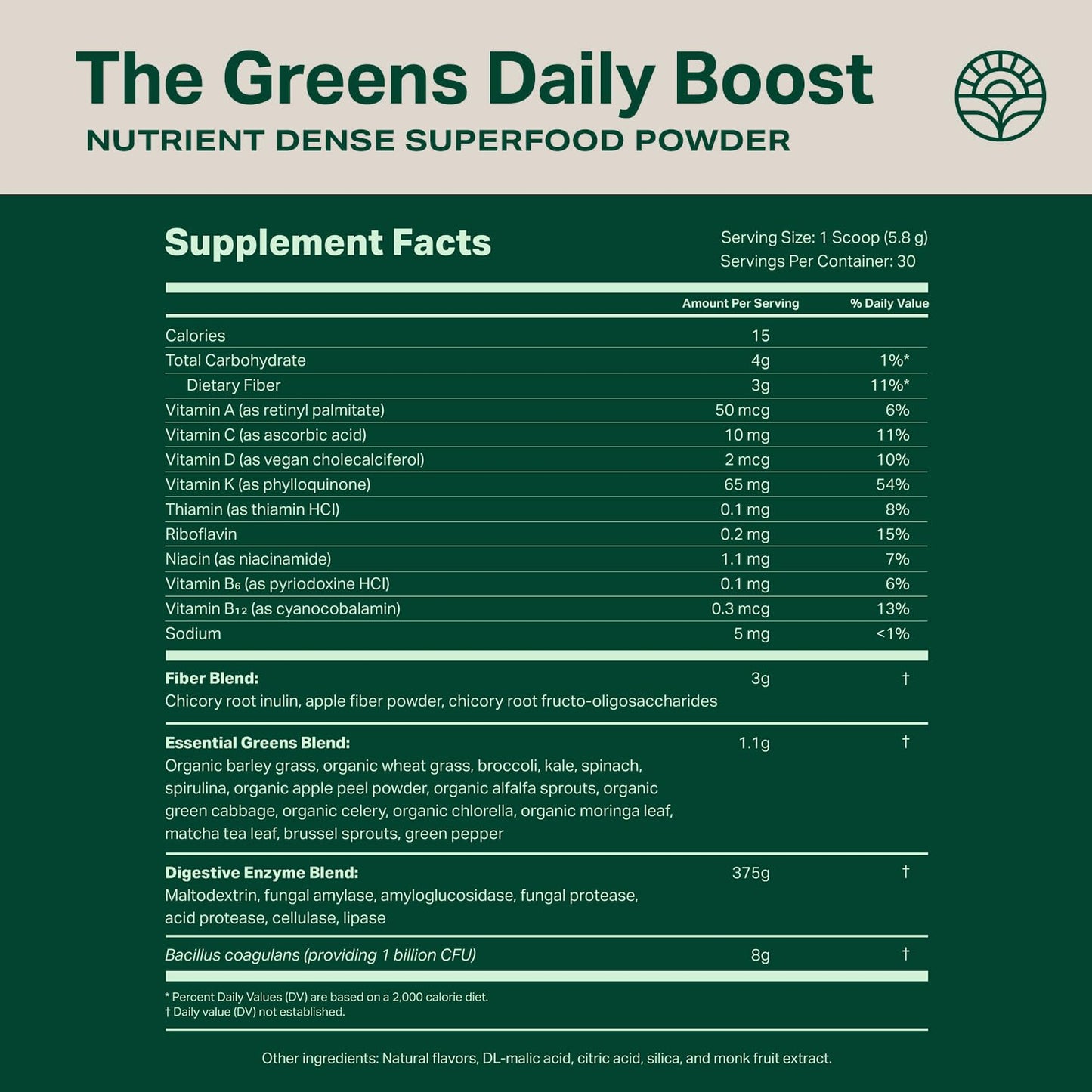 Proper The Greens Daily Boost Organic Greens Powder – Apple Flavor, Wheatgrass, Spirulina & Chlorella