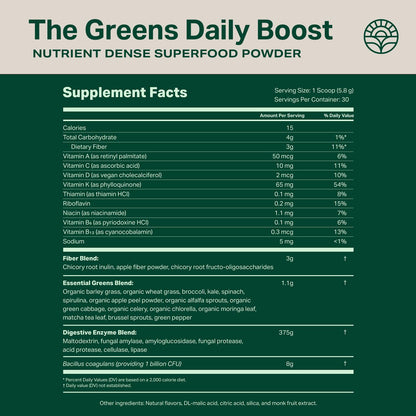 Proper The Greens Daily Boost Organic Greens Powder – Apple Flavor, Wheatgrass, Spirulina & Chlorella