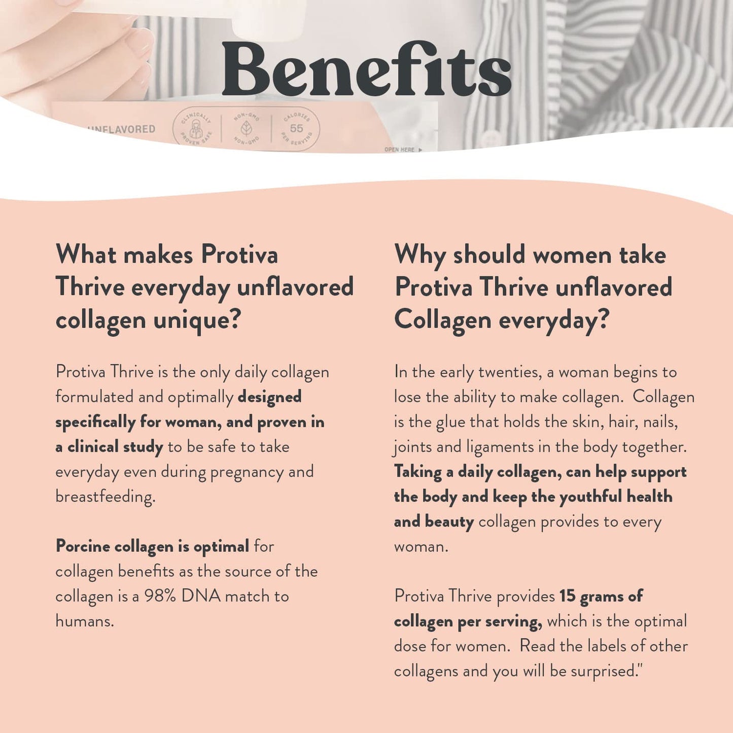 PROTIVA Thrive Collagen Powder for Women - 16 oz Unflavored Collagen Peptide, Safe During Pregnancy & Breastfeeding