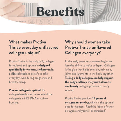 PROTIVA Thrive Collagen Powder for Women - 16 oz Unflavored Collagen Peptide, Safe During Pregnancy & Breastfeeding